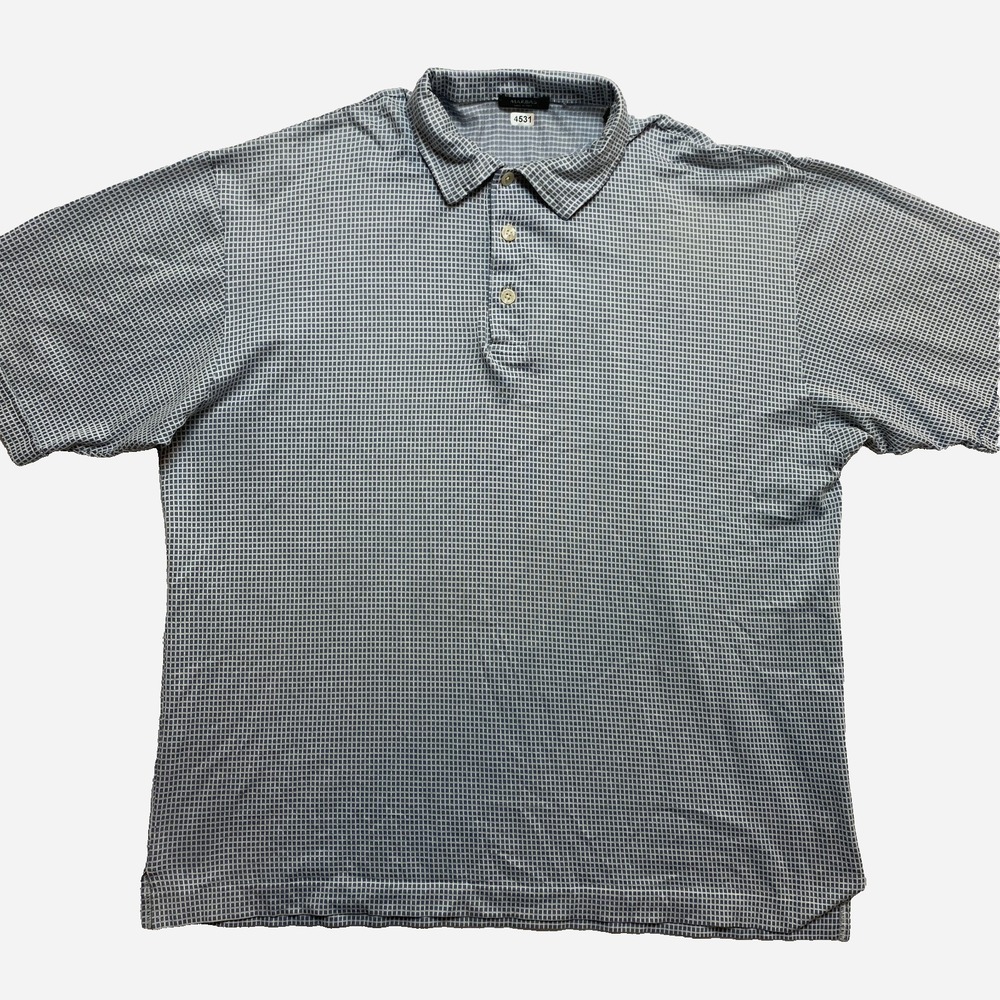 Marbas Polo Shirt Mens Large Blue Gray Short Sleeve Button Up Check